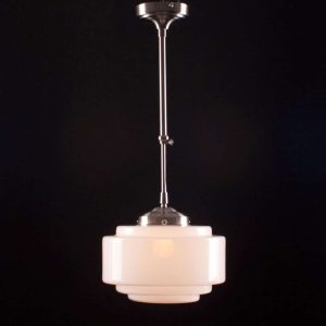 Art Deco hanglamp ‘Cambridge’ staal pendel kort glas 25cm