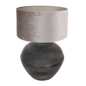 Bolvormige tafellamp | landelijk | zwart hout | kap zilver