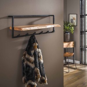 Kapstok edge shelve 6 haken | Massief acacia naturel