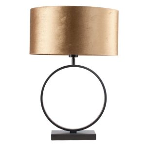 Zwarte ronde tafellamp Sienna met velvet ovale kap – Coffee on gold 40 cm